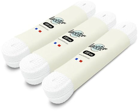 Laceter 3 Paia - Lacci Scarpe Piatti 100% Cotone - Stringhe Scarpe da Sportive Resistenti - Lacci Compatibile con Nike Air Force 1, Air Jordan, Adidas, Converse - Larghezza 8mm - Bianco - 120 cm