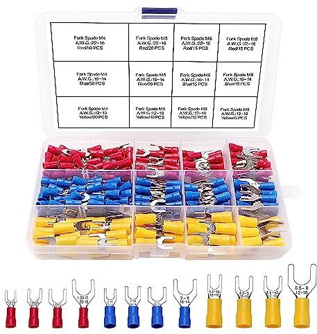 YIXISI 245 Stücke Fork Spade Kabelschuhe Set, Quetschverbinder Set, Crimpverbinder, Isolierte Elektrische Steckverbinder Klemme