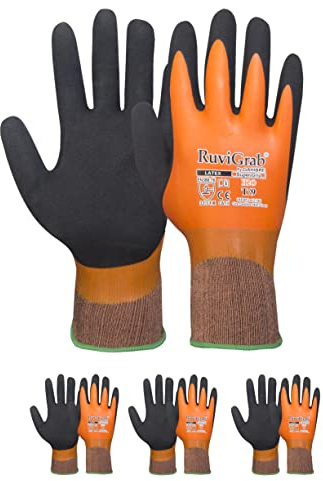 Ruvigrab - Guante de Trabajo Impermeables Látex | Guantes Jardineria | Guantes para Trabajos en Entornos Húmedos, Industria Pesquera o Agricultura | Guante Trabajo Hombre y Mujer