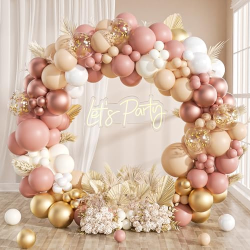 FOTIOMRG 136pcs Boho Balloon Arch Garland Kit, Blush Dusty Pink Nude Ivory White Rose Gold Balloons for Baby Shower Bridal Shower Wedding Engagement Bachelorette Birthday Party Decorations
