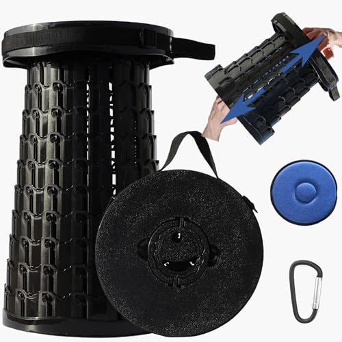PLOGGING Upgrade XXL Collapsible Stool mit Kissen, tragbare Hocker für Erwachsene, stabilerer Klappstuhl mit Ladungskapazität 1000 Pfund, einziehbarer Campinghocker für Outdoor, Wandern, Reisen