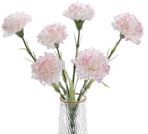 DuHouse Flores Artificiales Claveles 6pcs, Flores de Seda Falsas, Claveles Falsos con 45cm Tallos Largos para Centros de Mesa(Borde Rojo)