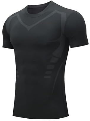 Smatstyle Camisa de Compresión Hombre Manga Corta para Running Deportiva Camiseta Camiseta Ajustada de Secado rápido para Hombres Fitness (FR/ES, Letras, L, Regular, Regular, Negro)