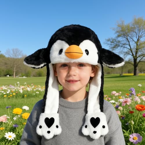ZONESTA Penguin Ear Hat, Plush Ear Moving Jumping Hat for Halloween Easter Cosplay Party Children's Fun Toy，for Girls and Boys， Suitable for Halloween and Christmas