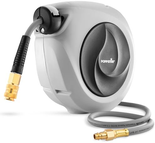 Poppstar Enrollador de manguera de aire comprimido (10m+1m, diámetro 5/16 (8 x 12 mm)), conexión 1/4 BSPT, carrete de manguera de aire comprimido de PVC híbrido