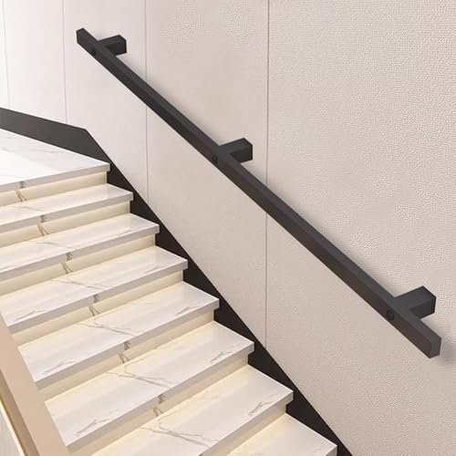 Pasamanos modernos para escaleras, barandilla de escalera antideslizante para soporte de montaje en pared interior y exterior, pasamanos de escalera negro mate para decoración del hogar(200cm)
