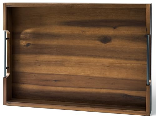 TIDITA 20 x 14 Inch Large Wooden Tray for Ottoman – Large Ottoman Tray for Living Room, Decorative Serving Tray with Handles, for Coffee Table, Kitchen Counter & Home Decor