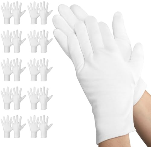 Einfa Blanc Cotton Gloves L - 20 Pièces (10 Paires) 25cm Gants en Coton pour les Mains Sèches - Grande Gants Coton de Travail - Chauffeur Concierge Work Gloves
