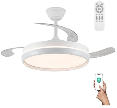 wonderlamp Ventilador LED aspas plegables Michu Evo 72W con Memoria de encendido, APP, Mando a distancia CCT 3000-4000-6000K, Intensidad Regulable, Silencioso