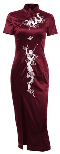 FDKLOOK Womens Cheongsam Dress Dragon Embroidery Gothic Emo Dress Red XXL