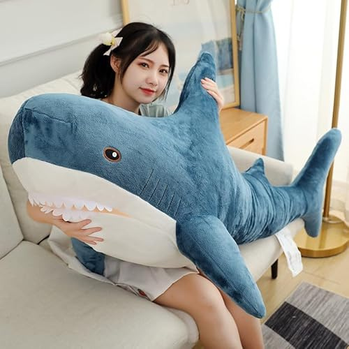 JULAN Squalo gigante di peluche, 80-100 cm, morbido giocattolo di squalo di peluche, cuscino decorativo per cameretta dei bambini, regalo per la camera da letto (99 cm)