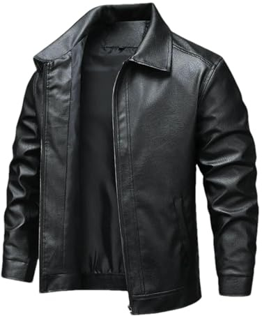 GaoLeAve Herr vår höst vintage läder biker jacka motorcykel ridning gata fritid rock för män, svart, M