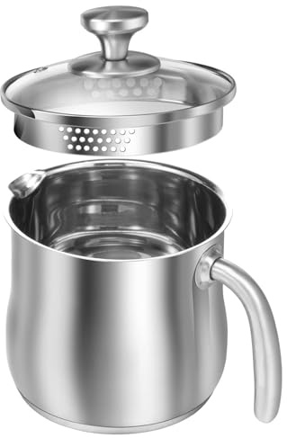 Casserole en acier inoxydable de 2 L avec bec verseur, couvercle en verre et poignée, idéale pour la cuisson de la sauce au lait, des sauces, des pâtes, la soupe et une utilisation quotidienn