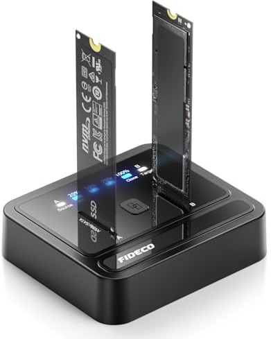 FIDECO M.2 NVMe SATA SSD Cloner Dock, USB 3.2 Gen 2 X 2, 20Gbps M.2 NVMe Cloner Duplicator, Support Offline Clone, UASP and Trim, Black