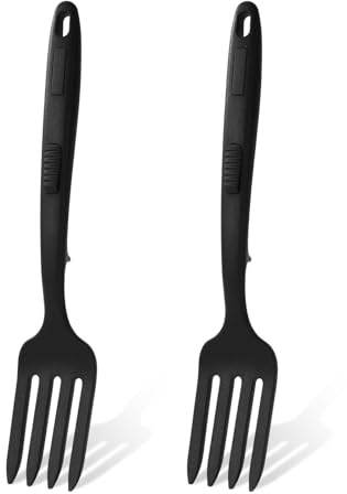 KINBOM 2 Pezzi Forchette in Silicone da Cucina, Resistenti al Calore Flessibili Antiaderenti Forchetta per Frullare Utensili da Cucina Multifunzionali per Mescolare Schiacciare Sbattere (Nero)