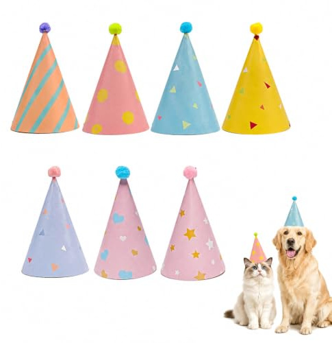 Set di 7 Cappellini da Festa per Animali Cappelli Colorati Mini con Laccetti Regolabili Decorazioni Compleanno per Cani Gatti Conigli Feste Fotografia