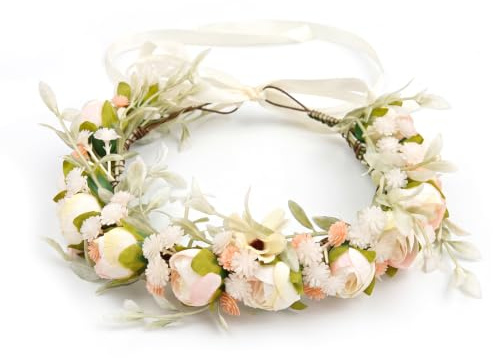 AJEFF Blomsterkrans, rosentoppad huvudbonad, justerbart band, boho-hårkrans, för kvinnor, festival & bröllop, stil 3