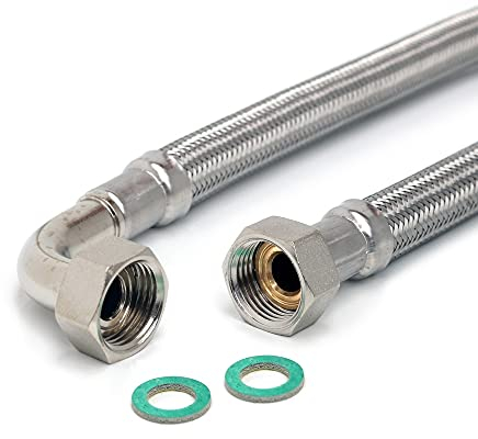 H2O-Flex® Panzerschlauch DN13 mit Trinkwasserzulassung 1/2 ÜM x 1/2 ÜM mit Bogen 700mm | Flexibler Verbindungsschlauch | Flexschlauch | Verlängerungsschlauch