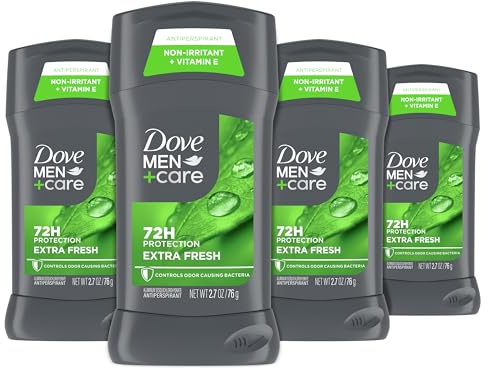 DOVE MEN + CARE Antiperspirant Deodorant Stick for Men 4 Count Extra Fresh with 72-hour Sweat & Odor Protection with 1/4 Moisturizing Cream & Long-lasting Citrus scent 2.7 oz