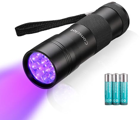Consciot - Linterna UV con 12 luces LED, 395 nm, luz negra, detector de luz negra ultra violeta, luz para orina de perro