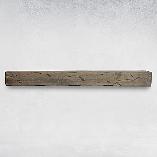 Urbandi Fireplace Mantel, Distressed, Rustic, Floating Shelf, Modern, Real Wood. (84Lx6Hx8D, Grey)