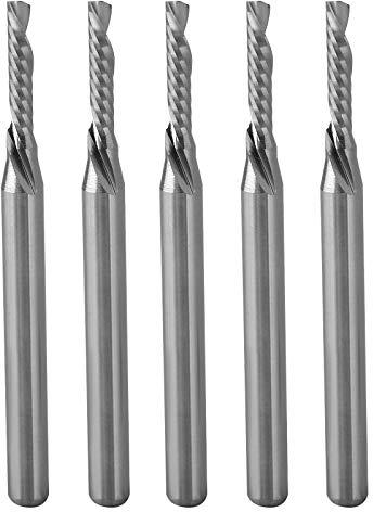 Timelee 1/8-Inch Shank Diameter 2mm CED 10mm CEL 1 Flute Single Flute Downcut Spiral End Mill CNC Router Bit for Acrylic, PVC, MDF,Aluminium Pack of 5