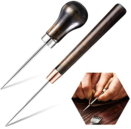 Ahle Werkzeug Lederwerkzeug Ahle Leder Nähen,2 Stück Vorstecher mit Holzgriff Ahle Nähahle Leder Zum Nähen Bohrbarem Ahle mit Holzgriff Awl Tool Handwerkzeug Ahle Werkzeug zum Nähen