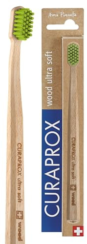 Curaprox CS Wood Toothbrush – for Eco-Friendly Oral Care | Ultra-Soft Plaque Removal | Green Beechwood Handle | Single Pack | Made in Switzerland