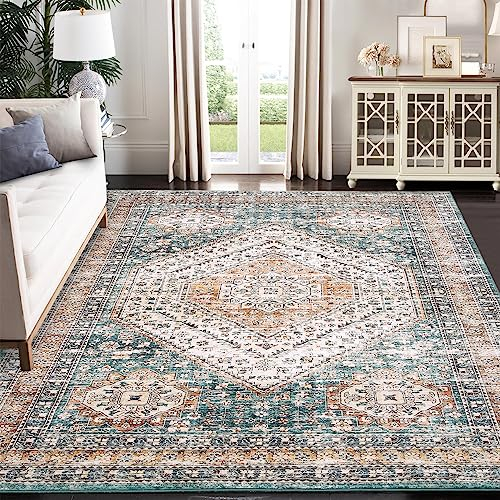LuxFocus Waschbarer Teppich Wohnzimmer Teppich Schlafzimmer Kinderzimmer Boho Teppich Kurzflor Großer Teppich Traditionales Design rutschfeste Bodenmatte Grün 160x230 cm