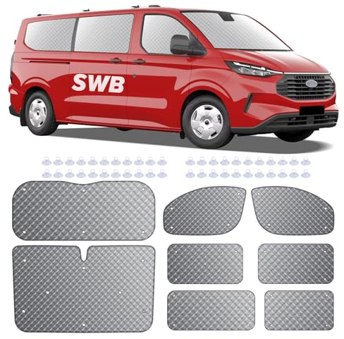 MaxAwe 8 st termomatta förarhytt, lämplig för Ford Transit Custom SWB, lyx inre bil solskydd vindruteskydd, termiska persienner set mörkläggning, solskydd vindruta matta