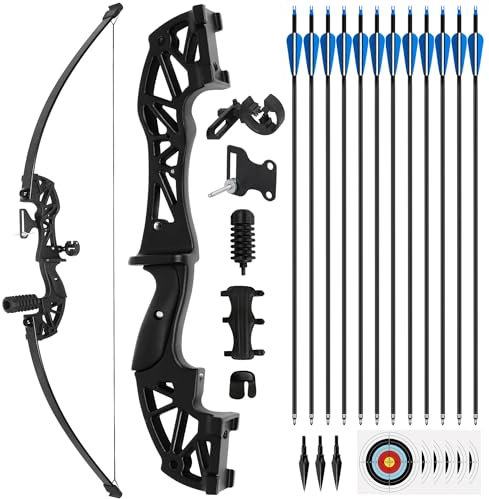 NorthSpoor 40lb Recurvebogen-Set für Bogenschießen, Takedown-Recurvebogen für die Jagd, Metallgriff, schwarzer Langbogen mit 12 Pfeilen (rechte Hand)