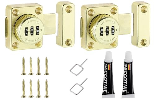 PATIKIL Cabinet Password Latch, 2 Pack Zinc Alloy Keyless Combination Lock 3-Digit Password Cabinet Lock Safety Lock for Cabinet Drawer Cupboard, Gold