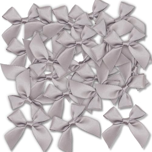 Ryvera 48 nastri d'argento fiocchi di 5 cm – materiale in seta satinata autocollante, ideale per l'imballaggio di regali, la decorazione di matrimoni e feste