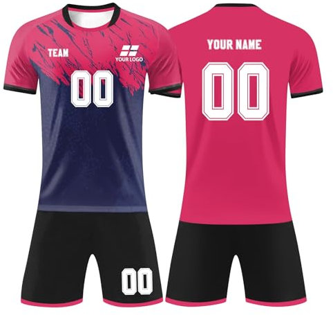 Personalisierte Fußball Trikot mit Eigenem Namen Nummer Logo Fussball Trikot Kinder, Fußball Trikots Set für Kinder/Erwachsene, Fussball Jersey Trainingsanzug für Junge Herren