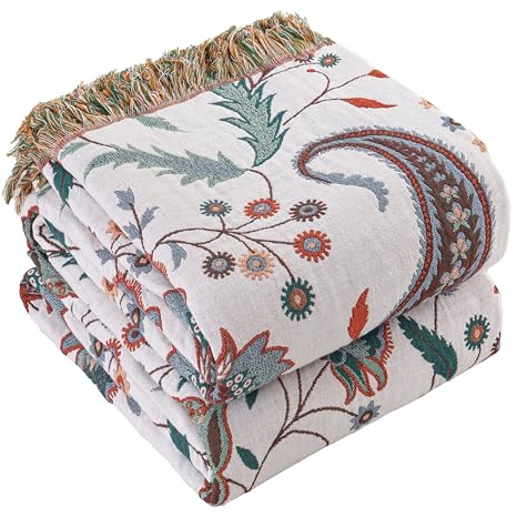 HOORDRY Reversible Decorative Cotton Sofa Throw and Bedspread | 00% Cotton Skin-Friendly Throws for Sofas Large, Boho Decor, Multi-functional Blanket for All Season 200X230CM