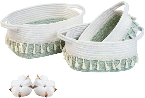 danpinera körbchen aufbewahrung, Körbe Aufbewahrung 3er-Set, Wickelkommode aufbewahrung für Organizer Wickelkommode, Storage Basket für Wohnzimmer Badezimmer Schlafzimmer Grün-Weiß