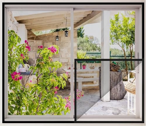 MYCARBON Store Moustiquaire Fenêtre 100x120cm Sans Perçage Auto Agrippante Maille Fine Toile Moustiquaire Adhésive Rideau Fenêtre Filet Anti Moustique Anti Insectes, 1 Pièce, Noir