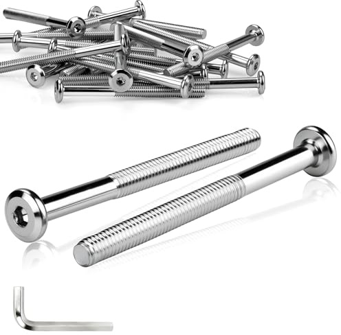 TXXATX flathuvudskruvar M6 x 100 mm möbelskruvar M6-skruvar 20 stycken linshuvudskruvar innersexkant cylinderskruvar stål galvaniserade med insexnyckel för sängar barnsängar stolar motorfordon