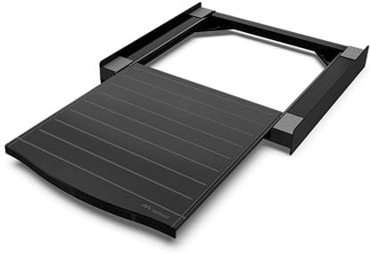 Meliconi Torre Noir Shelf, Universelles Zwischenbaurahmen für Waschmaschine-Trockner, Ausziehbare Ablage, Vormontiert, Sicherheitgurt, 250 kg, Schwarz