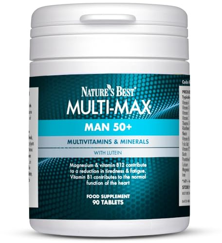 Nature's Best Multi-Max Man 50+ Multivitamin - Targeted Support with Vitamin D, B and Magnesium for Energy & Cognitive Health for Men Over 50 - UK Made - 90 Tablets (3 Months' Supply)