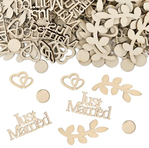 100 Pcs Wedding Table Decoration, Wooden Wedding Confetti Just Married Confetti Love Hearts Table Confetti for Wedding Engagement Anniversary Banquets Decoration (Style 1)