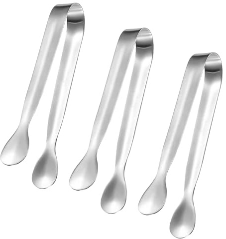3 Pcs Mini Sweet Tongs, Silver Stainless Steel Ice Tongs for Sugar & Ice Cubes, Dessert, Buffet, Picnic, Party, Wedding, Bar, Kitchen, Cafe