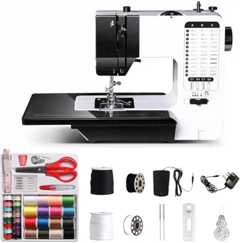 Machine à coudre électrique portable avec table coulissante, 38 programmes de points, pour débutants et enfants, mini machine à coudre avec vitesse réglable avec pédale et kit de couture