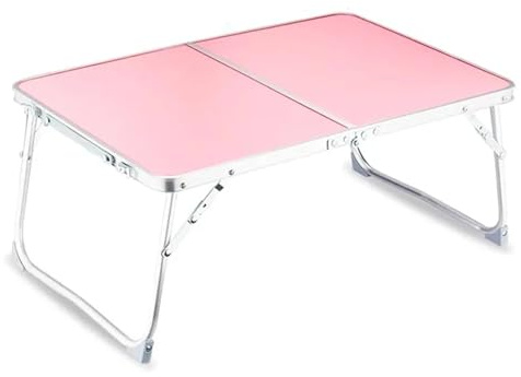 Sängbricka laptopbord med förvaringsutrymme, bärbar, vikbar, minisoffbord för att skriva, studera, mat och camping (rosa plastfot)