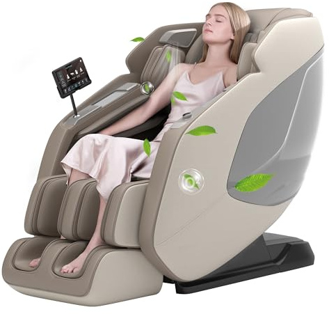 Real Relax 4D Full Body Massage Chair PS5200 Brown | SL Track Zero Gravity Recliner, 20 Auto Modes, Aromatherapy, Negative Ion, Yoga Stretching, UI Touch Screen, Back Heating
