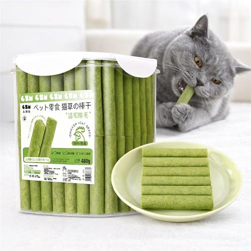 Katzen Gras Kausticks Für Katzen, Dental Chew Sticks Mit Huhn Und Katzengras, Katzen Zahnpflege Snack Für Zähne Reinigen, Dose Oder Eimer Sets (80)