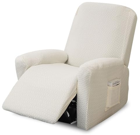 CAAGGMM 4-Teilig All-Inclusive Sesselbezug, Stretchy Split All Inclusive Sofabezug mit Taschen, Waschbar Stretch Relaxsessel Bezüge, für Fernsehsessel, Relaxsessel, Sesselhusse(Beige)