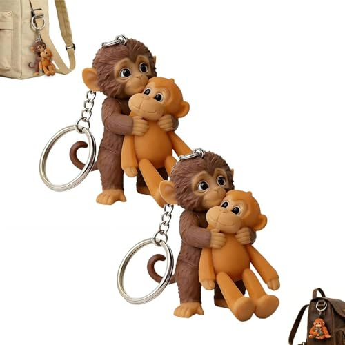 Protect Punch The Monkey Keychain, portachiavi 3D con simpatico pugno scimmia che tiene peluche portachiavi, scimmie che abbracciano portachiavi per zaino, Stile 2, Taglia unica