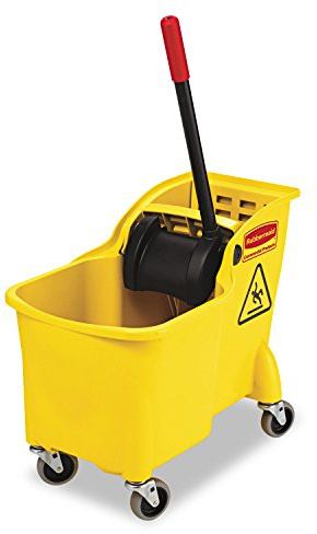 Rubbermaid Commercial Products 31 QT Tandem Mop Bucket and Wringer Combo on Wheels, Yellow, for Floor Cleaning/Wet Mopping