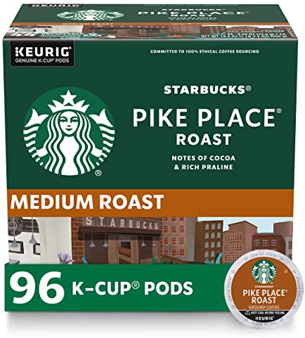Starbucks K-Cup Coffee Pods, Medium Roast Hot or Iced Coffee, Pike Place Roast, 96 Keurig Pods ​
